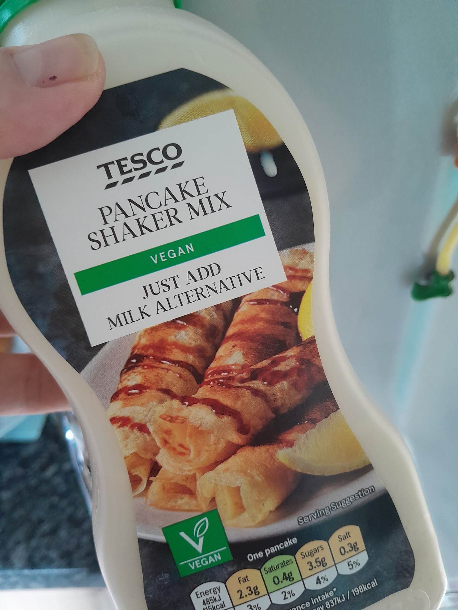 Easy Vegan Cheat Pancakes Tesco Shakable Pancake Batter Review The   Tesco Pancake Batter Image 